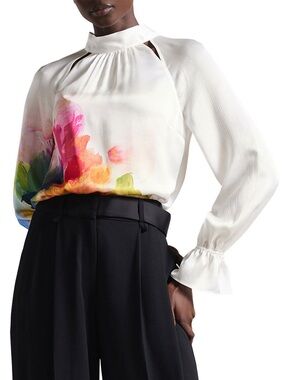 Ted Baker $245 Kattyia Blouse White Watercolor Small EUC